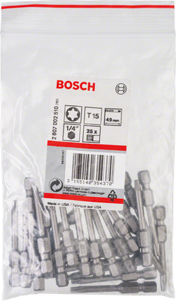 Bosch T15 25-teiliges 49-mm-Schraubendreherbit-Set., Schrauberbits, Bit-Set, Torx T15, 49 mm, Metall