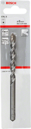 Bosch CYL-3 concrete drill bit 8mm fast drill., Betonbohrer, Spiralbohrer, 8 mm, Hartmetallspitze, Zylinderschaft
