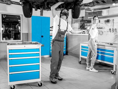 b+h Bedrunka+Hirth Mobile Werkbank 04.12.19VA Tiefe 736 mm 4x Schublade 1x Flügeltür, Arbeitsjacke, Overalls, Werkstatt, Werkzeugkasten, Garage
