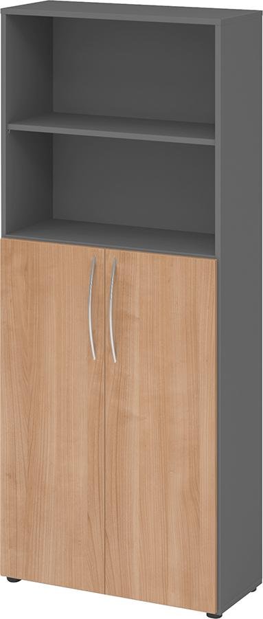Hammerbacher Regal 5OH, 3OH K: Graphit / F: Nussbaum 80x34,6x188 cm (BxTxH) Türen unten BM 4770