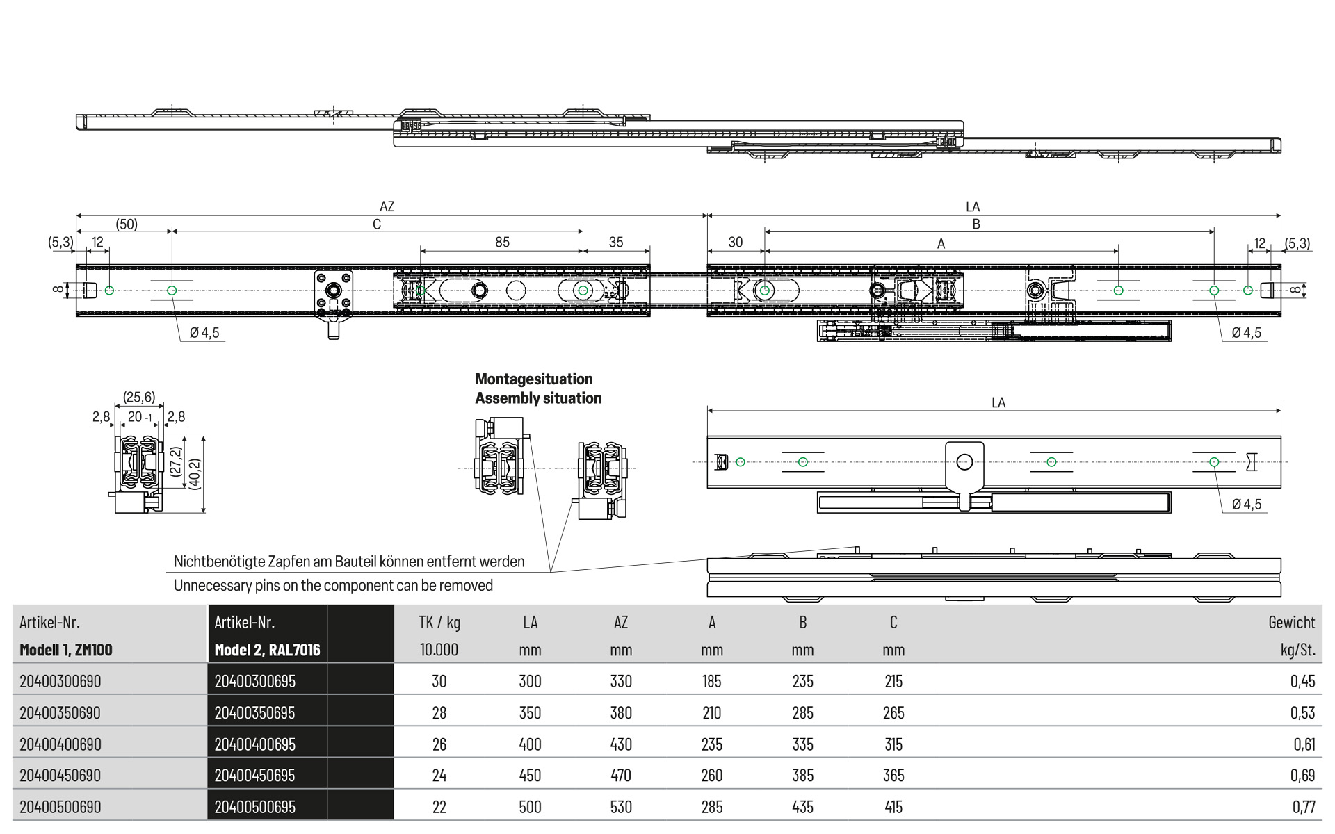 lineare schiene, auszugsschiene, montageschiene, stahlspur, abmessungen