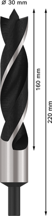 Bosch PRO Ahşap Delme Ucu 30 x 160 x 220 mm., Spiralbohrer, 30 mm Durchmesser, 220 mm Länge, Schwarze Spirale, Metallschaft