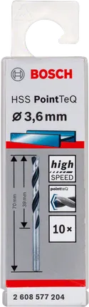Bosch HSS PointTeQ 3.6mm twist drill bit for high speed metal drilling.