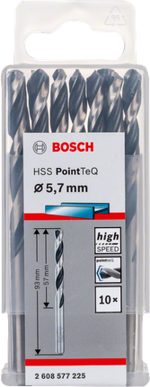 Bosch HSS PointTeQ 5.7mm twist drill bit set., HSS-Spiralbohrer, Metallbohrer, 5,7 mm, 10 Stück, Silber