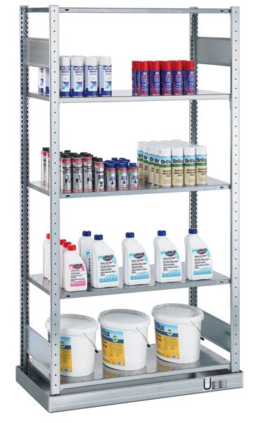 Schulte Grundregal Kleingebinderegal MULTIplus150 2000x1000x500mm verzinkt mit Auffangwanne 36L 5 Fachböden