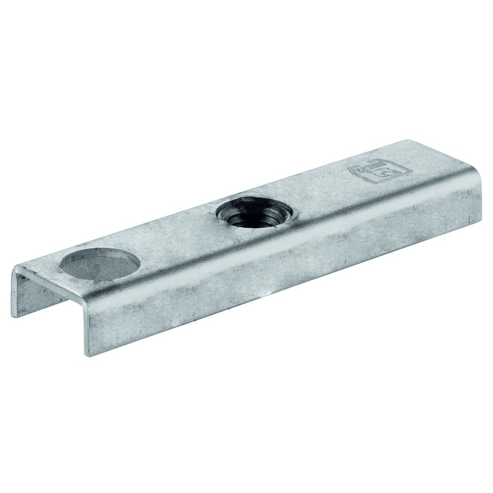 Schiebetor-Flansch, mit mittig platziertem Gewinde, 393 S, Stahl blank