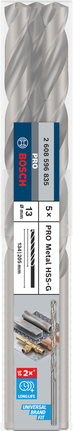 Bosch PRO Metal HSS-G long length drill bit 13 mm pack.