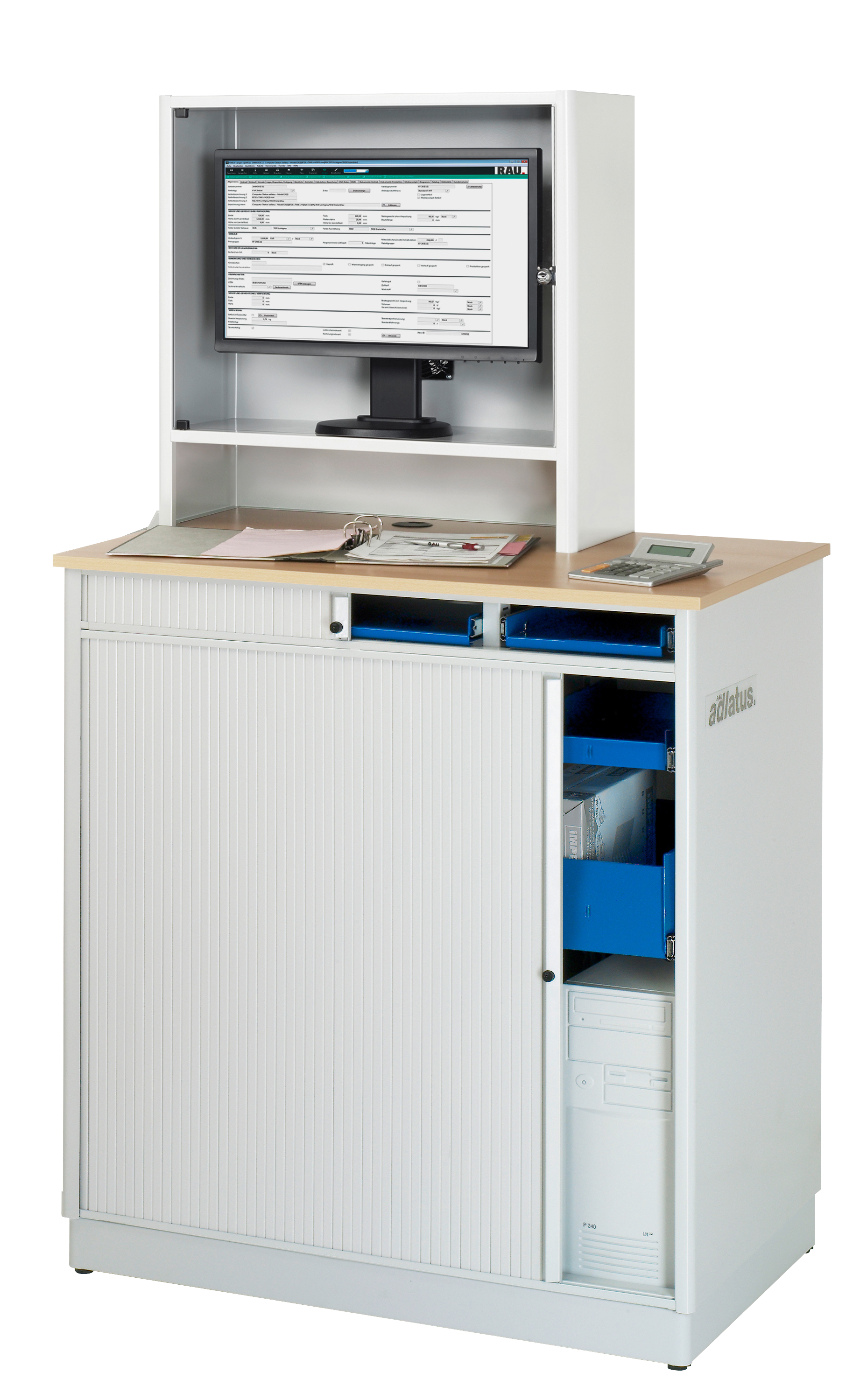 Rau Computer-Station adlatus Modell 2615 stationär mit Monitorgehäuse