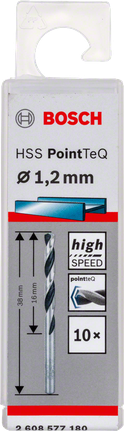 Bosch HSS PointTeQ 1,2 mm Hochgeschwindigkeitsbohrer-Set., Spiralbohrer, HSS-Stahl, 1,2 mm, Metallbohrer, Bosch