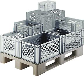 Produktbild LA-KA-PE Transport-Stapelkasten, Wände und Boden durchbrochen, grau