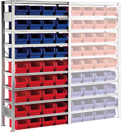 META Steckregal Meta-CLIP B1000xT400xH2000 mm Anbaufeld 9 Böden vzk Fachlast 100kg 36 Kästen