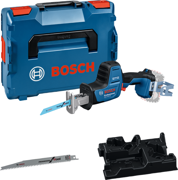 Ensemble de scie alternative sans fil Bosch GSA 18V-24., Akku-Säbelsäge, blaues Kunststoffgehäuse, Sägeblatt, Werkzeugkoffer, Akkubetrieben