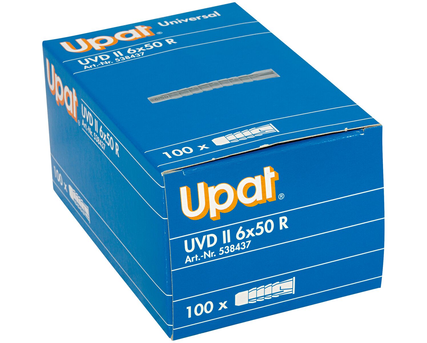 Verpackung: "Upat Universal-Dübel UVD II 6x50 R mit Rand"