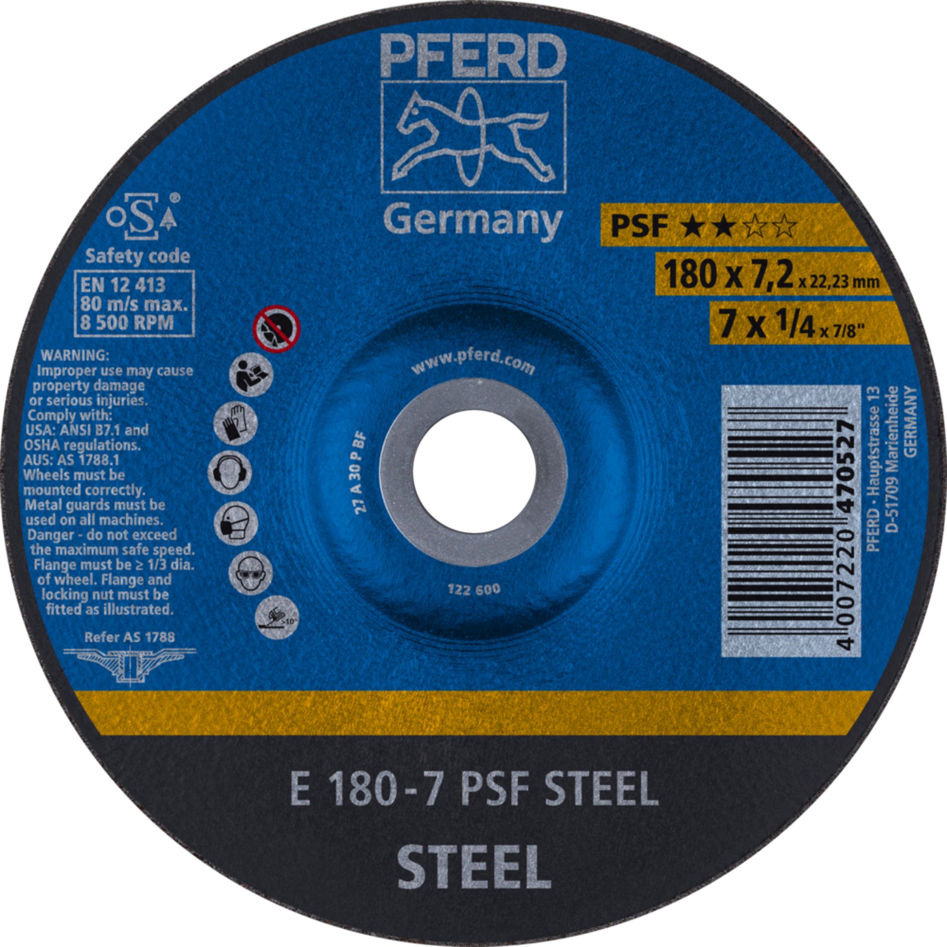 Pferd Schruppscheibe E 180x7,2x22,23 mm Universallinie PSF STEEL für Stahl