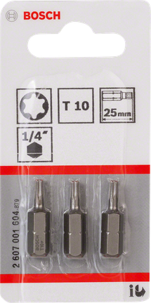 Bosch T10 25mm screwdriver bits set of three., Schrauberbits, Torx T10, 25 mm, 1/4 Zoll, Bosch