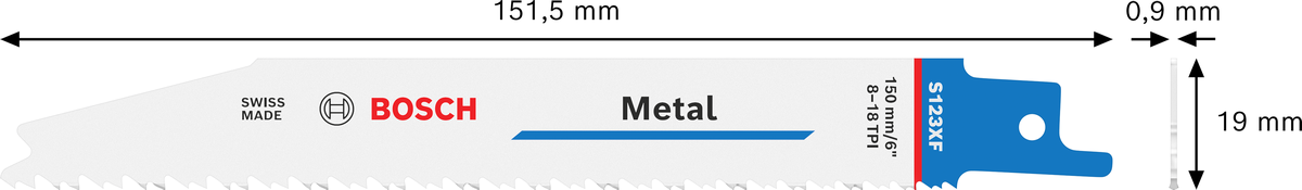 Bosch S 123 XF bi-metal reciprocating saw blade for metal., Säbelsägeblatt, Metall, 150 mm, 8–18 Zähne/Zoll, Bosch