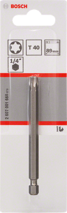 Bosch T40 89mm screwdriver bit for star screws., BOSCH Schrauberbit, Torx T40, 1/4 Zoll, 89 mm, Stahl