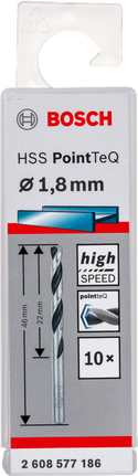 Bosch HSS PointTeQ 1,8 mm Spiralbohrer-Set., Metallbohrer, HSS, 1,8 mm, Spiralbohrer, Bosch