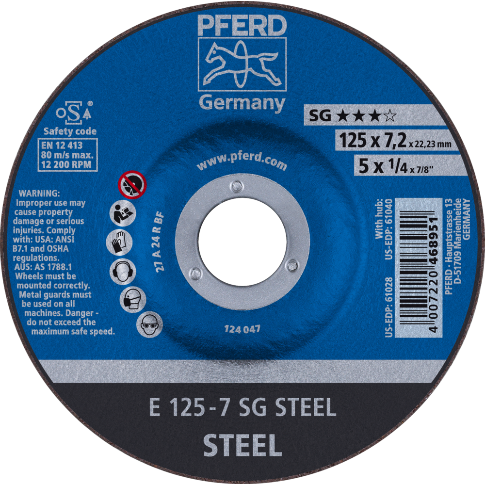 Pferd Schruppscheibe E 125x7,2x22,23 mm Leistungslinie SG STEEL für Stahl