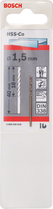 Bosch Metallbohrer HSS-Co 1,5 mm für DIN 338., Kobaltbohrer, HSS-Co, 1,5 mm, Metallbohrer, Bosch