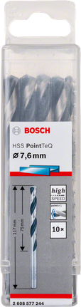 Bosch HSS PointTeQ 7.6mm drill bit set for metal., Metallbohrer, HSS-Stahl, Spiralbohrer, 7,6 mm, Bosch