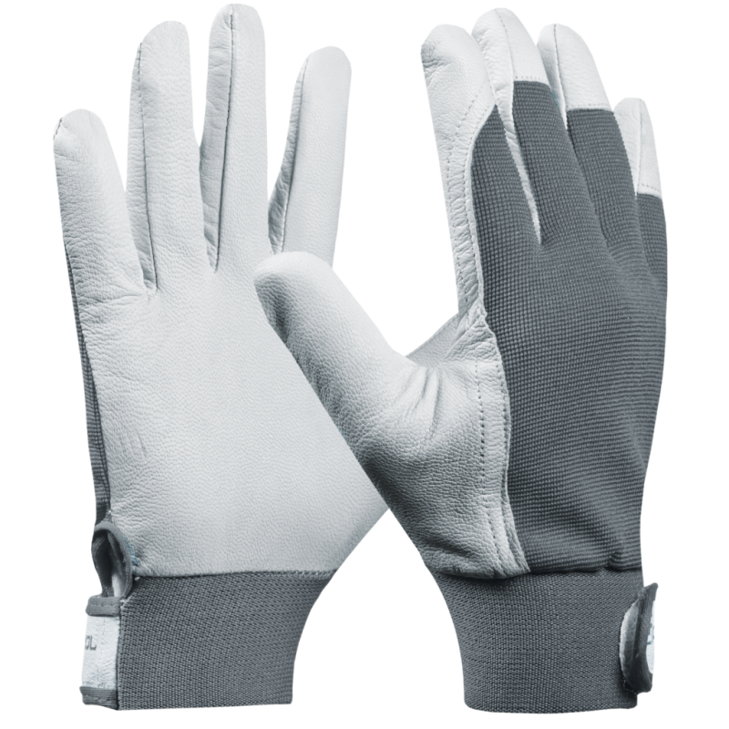 Arbeitshandschuhe, Leder, Grau-Weiß, Textilrücken, Klettverschluss