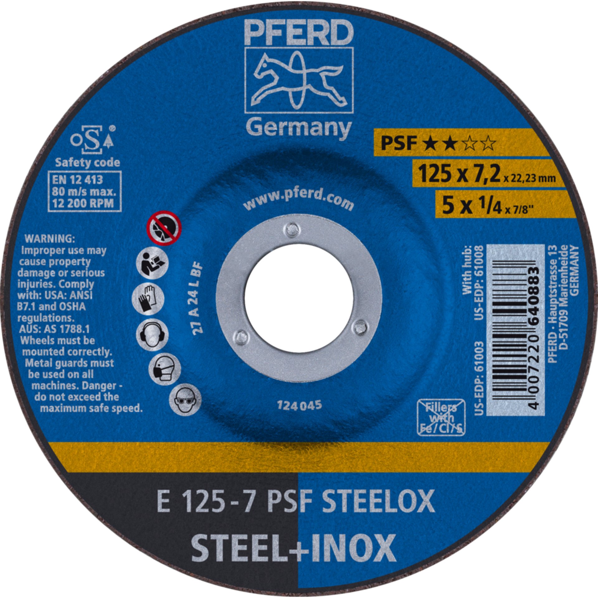 Pferd Schruppscheibe E 125x7,2x22,23 mm Universallinie PSF STEELOX für