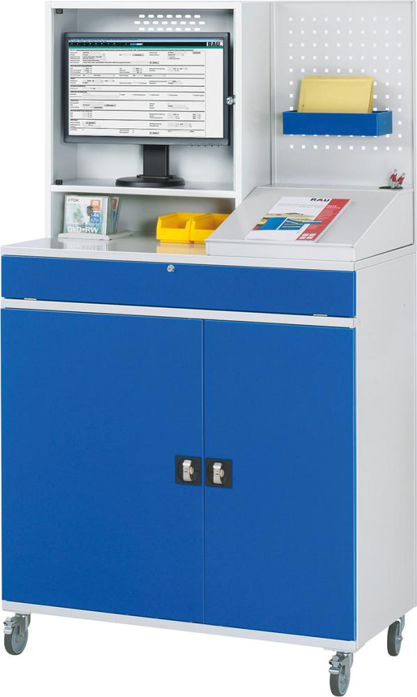 RAU Computer-Schrank B1100xT520xH1895 mm RAL 7035/5010 mobil Gehäuse mit Tür