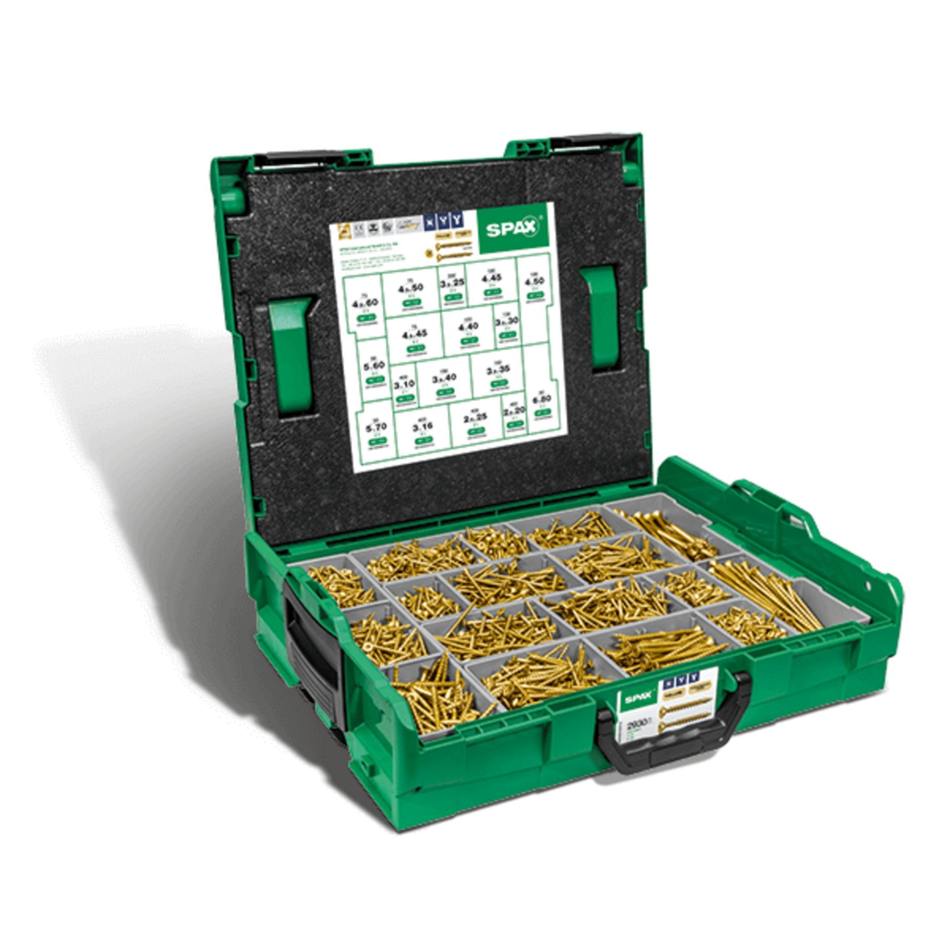 SPAX Montagekoffer L-BOXX, 1 Stück, Schraubenset mit 17 Abmessungen, Senkkopf, Kreuzschlitz Z, 4CUT, YELLOX