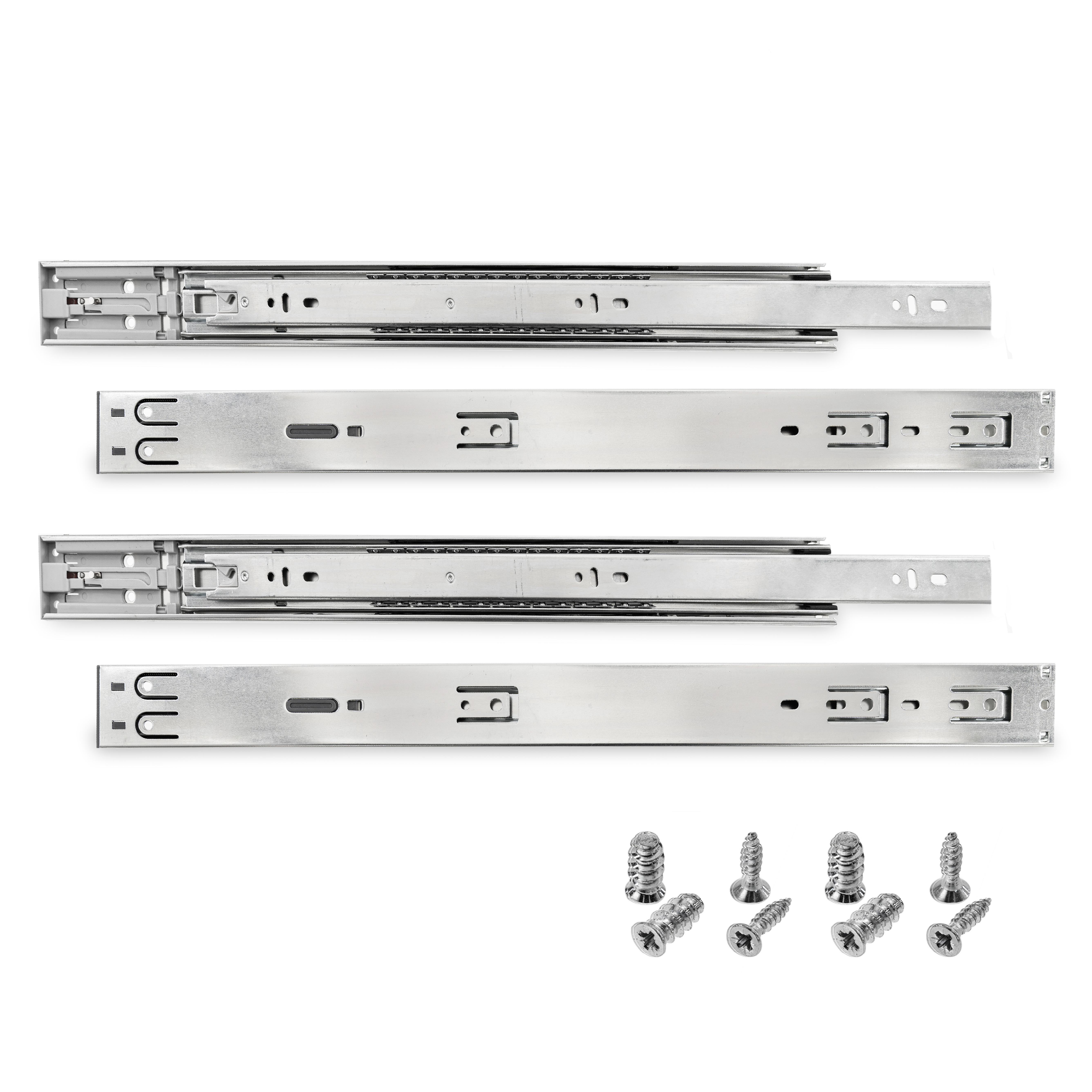HELPMATE Schubladenschienen push-to-open Vollauszug 500 mm 2 Paar 4er Set Kugelvollauszüge Schubladenauszug Schienensystem Schubladenführung Stahl verzinkt silber inkl. Befestigungsmaterial