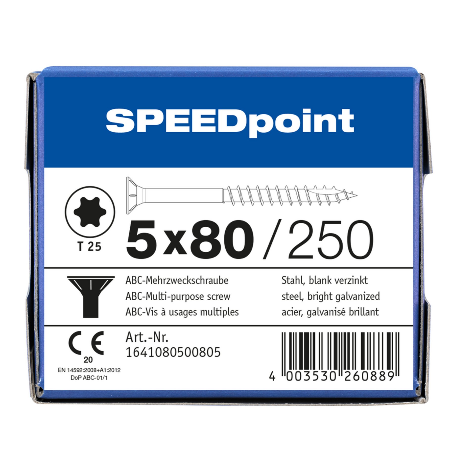 ABC SPEEDpoint Senkkopf T25 Teilgewinde Schabenut A2J 5x80mm (250)