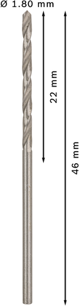 Bosch PRO Metal HSS-G 1.8 mm twist drill bit., Spiralbohrer, Metallbohrer, 1,8 mm Durchmesser, 46 mm Länge, 22 mm Arbeitslänge