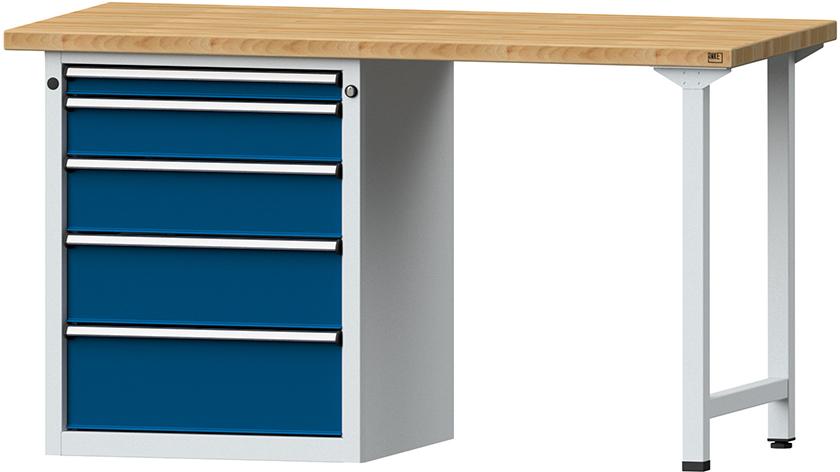 ANKE Kombiwerkbank (Serie V) mit Schubladenunterschrank stehend, mit 5 Schubladen (1x60, 1x120, 1x150, 1x180, 1x210 mm), lichtgrau/enzianblau