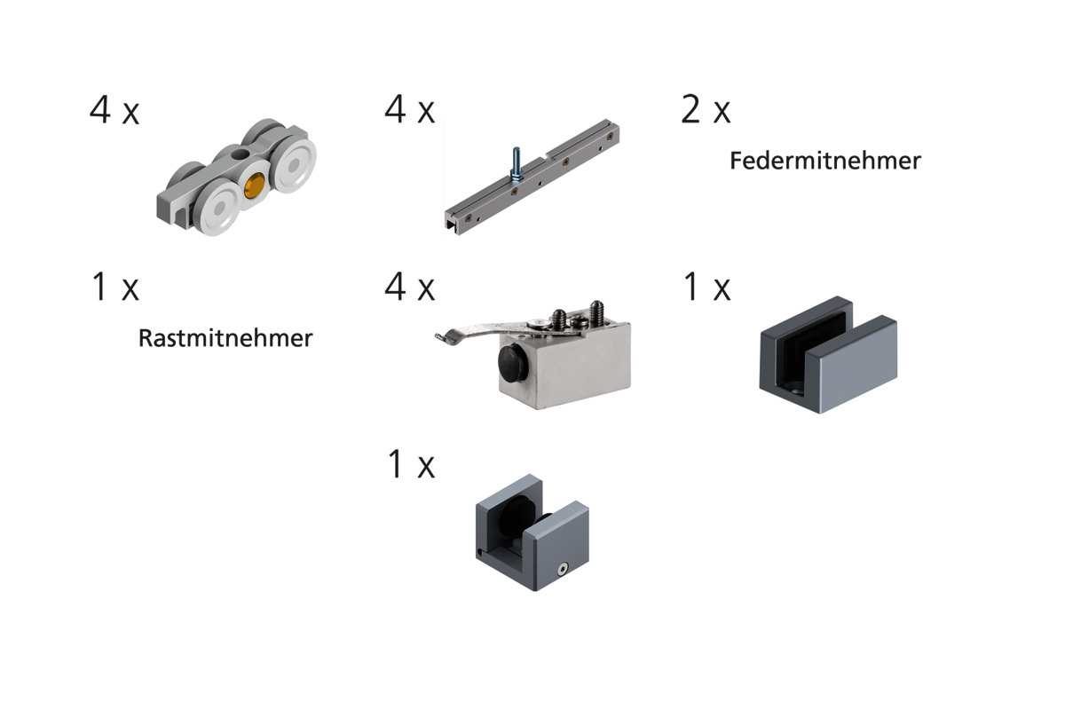 Woelm HELM 140 Teleskop-Set Glas für 2-flg. Teleskopanlagen bis 140 kg/Flügel, 8/8,76, 10/10,76 und 12/12,76 mm ESG/VSG