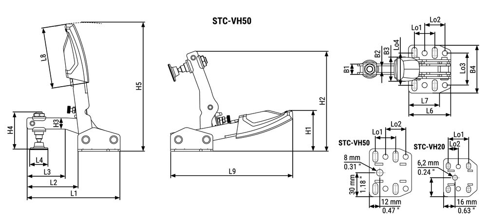 Bessey Senkrechtspanner STC-VH50 mit offenem Arm und waagrechter Grundplatte 40 mm