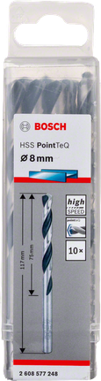 Bosch HSS PointTeQ 8mm twist drill bit pack., Metallbohrer, HSS-Stahl, 8 mm, Spiralbohrer, Bosch