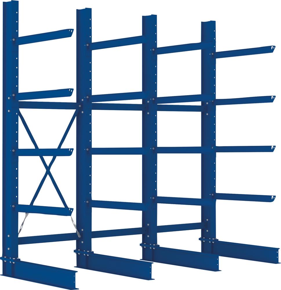 META Kragarmregal H 3 Felder B3090xT1000xH3000 mm einseitig RAL 5010 5 Ebenen Traglast 2020kg