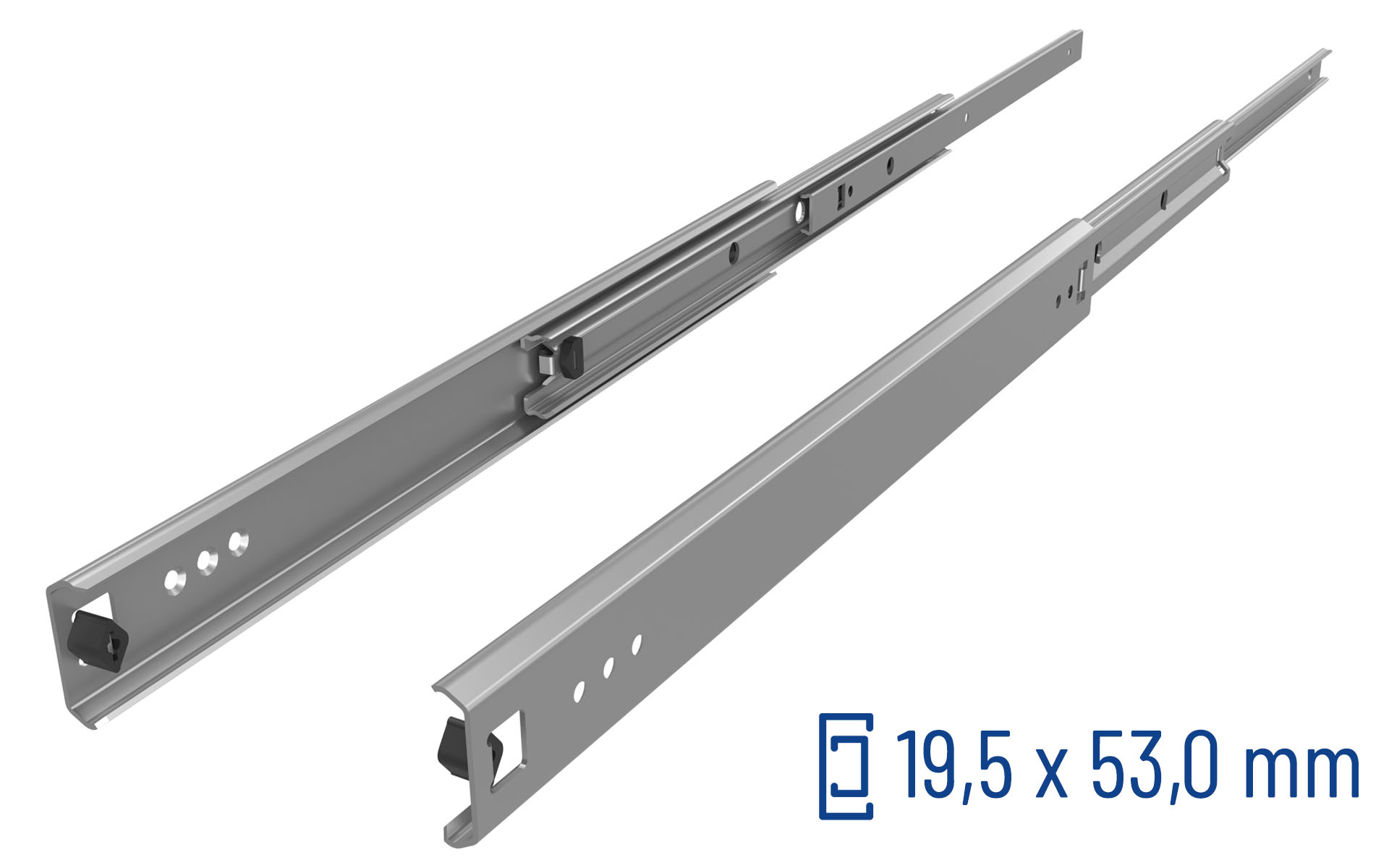 schubladenschiene, führungsschiene, metall, 19,5x53,0mm, auszug