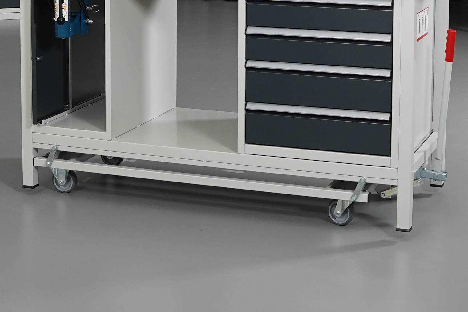 Rau Absenkbare Werkbank Serie 8000 Modell 8570 2000x700x880mm 6 Schubladen 1 Tür
