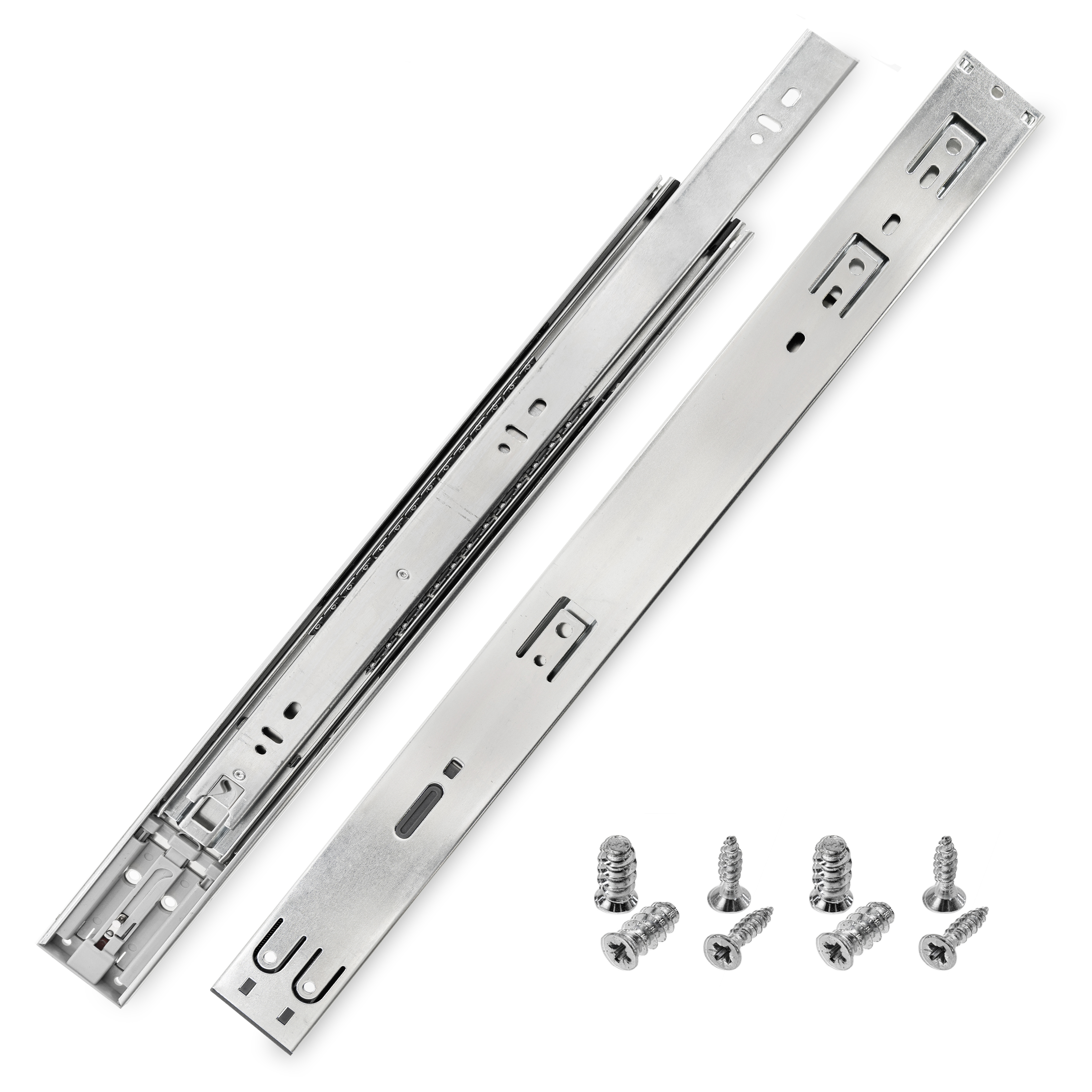 HELPMATE Schubladenschienen push-to-open Vollauszug 500 mm 1 Paar 2er Set Kugelvollauszüge Schubladenauszug Schienensystem Schubladenführung Stahl verzinkt silber inkl. Befestigungsmaterial