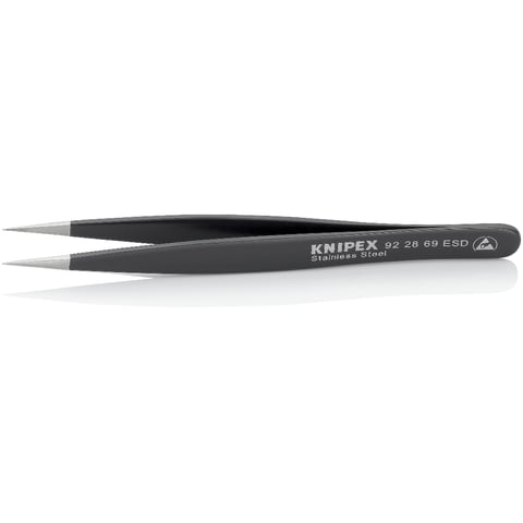 Knipex Universalpinzette ESD 92 28 69 ESD 130mm Edelstahl mattiert glatt gerade Nadelspitz