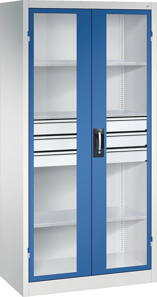 Produktbild CP Schwerlastschrank, mit Flügeltüren und Schubladenblock mittig, RAL 7035/5010