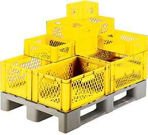 LA-KA-PE Transport-Stapelkasten, Wände und Boden durchbrochen, gelb