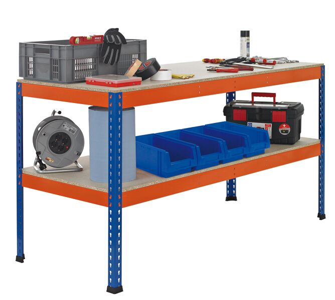 Schulte Z1 Packtisch mit Lagerebene 2450 x 990 x 621 mm blau/orange
