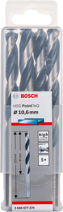 Bosch HSS Twist Drill Bit PointTeQ 10.6mm set., HSS-Bohrer, Metallbohrer, Spiralbohrer, 10,6 mm, 5er-Pack