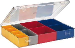 Produktbild LA-KA-PE Sortimentskasten aus Polystyrol mit glasklarem Deckel und losen Einsatzkästen