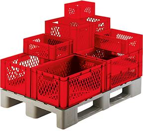 LA-KA-PE Transport-Stapelkasten, Wände und Boden durchbrochen, rot