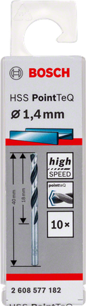 Bosch HSS PointTeQ 1,4 mm Spiralbohrer für hohe Drehzahlen., HSS-Bohrer, 1,4 mm, Metallbohrer, Spiralbohrer, Bosch