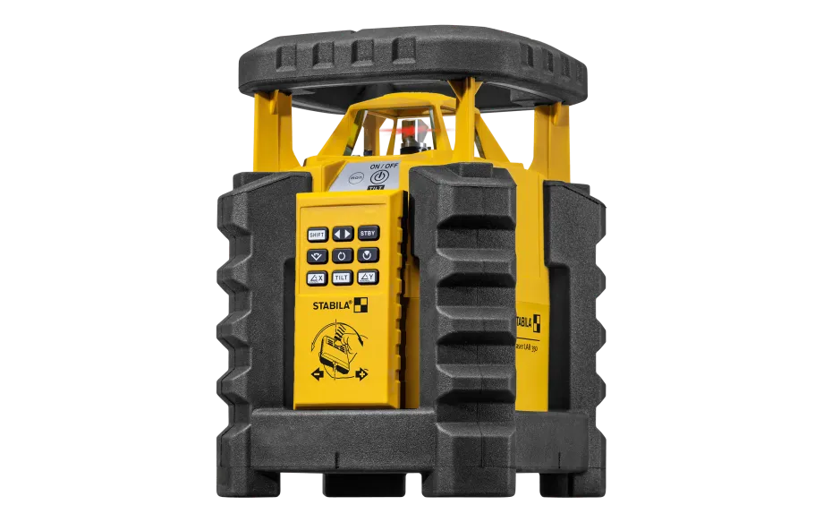 Stabila Rotationslaser LAR 350, 9-teiliges Set, selbstnivellierend, manuelle 2-Achsen-Neigung, motorgesteuert, wasser- und staubdicht nach IP 65, inkl. Receiver, Baustativ und Nivellierlatte