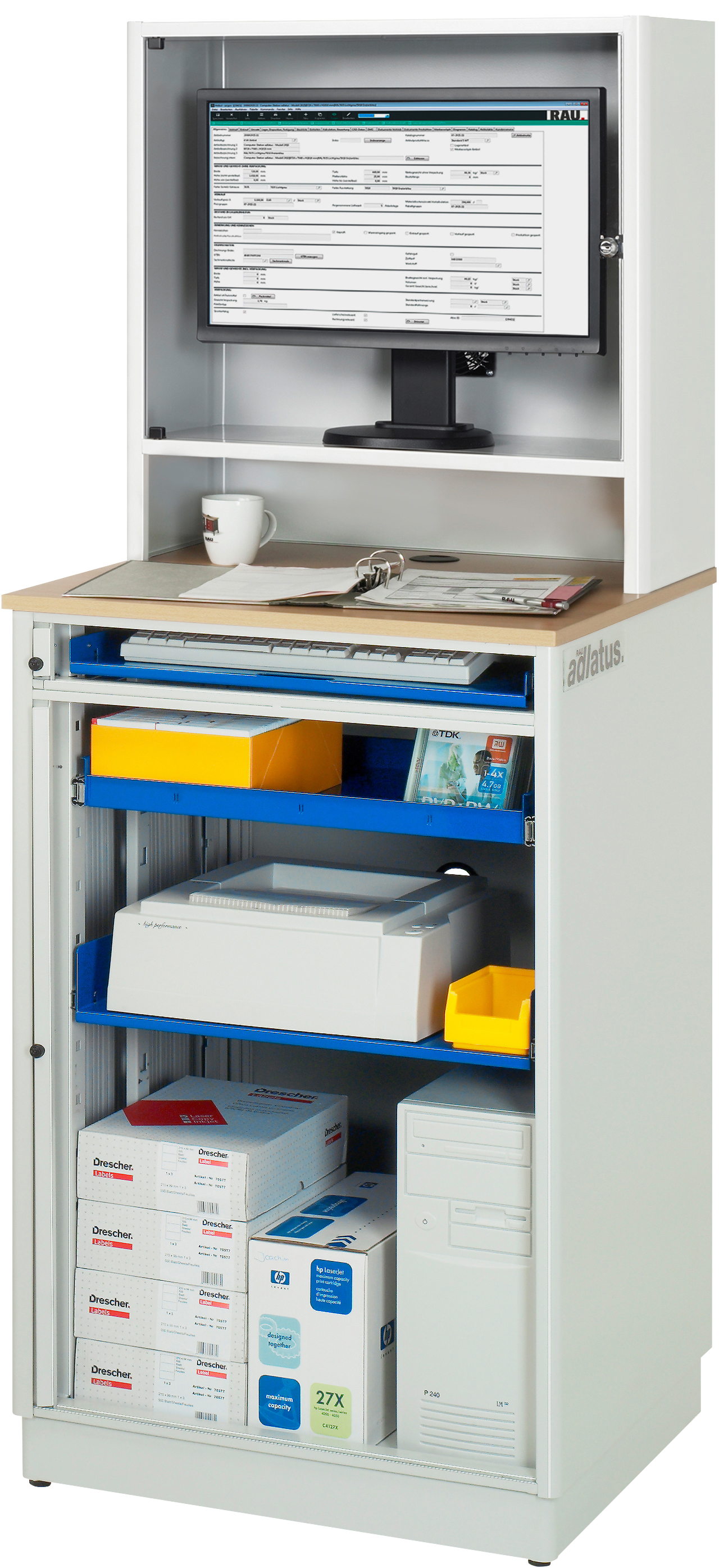 Rau Computer-Station 2015 stationär mit Monitorgehäuse B720xT660xH1810mm, medizinische ausrüstung, medizintechnik, drucker